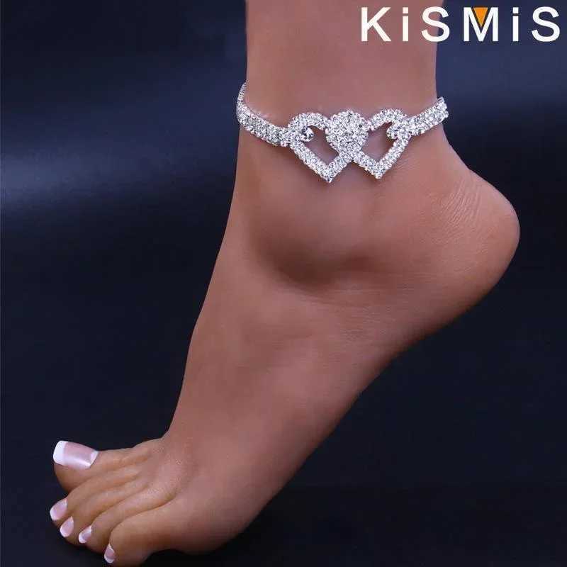 Boho Crystal Heart Anklet for Women Adjustable Rhinestone Foot Jewelry Perfect for Summer Beach Parties and Special Occasions W250604