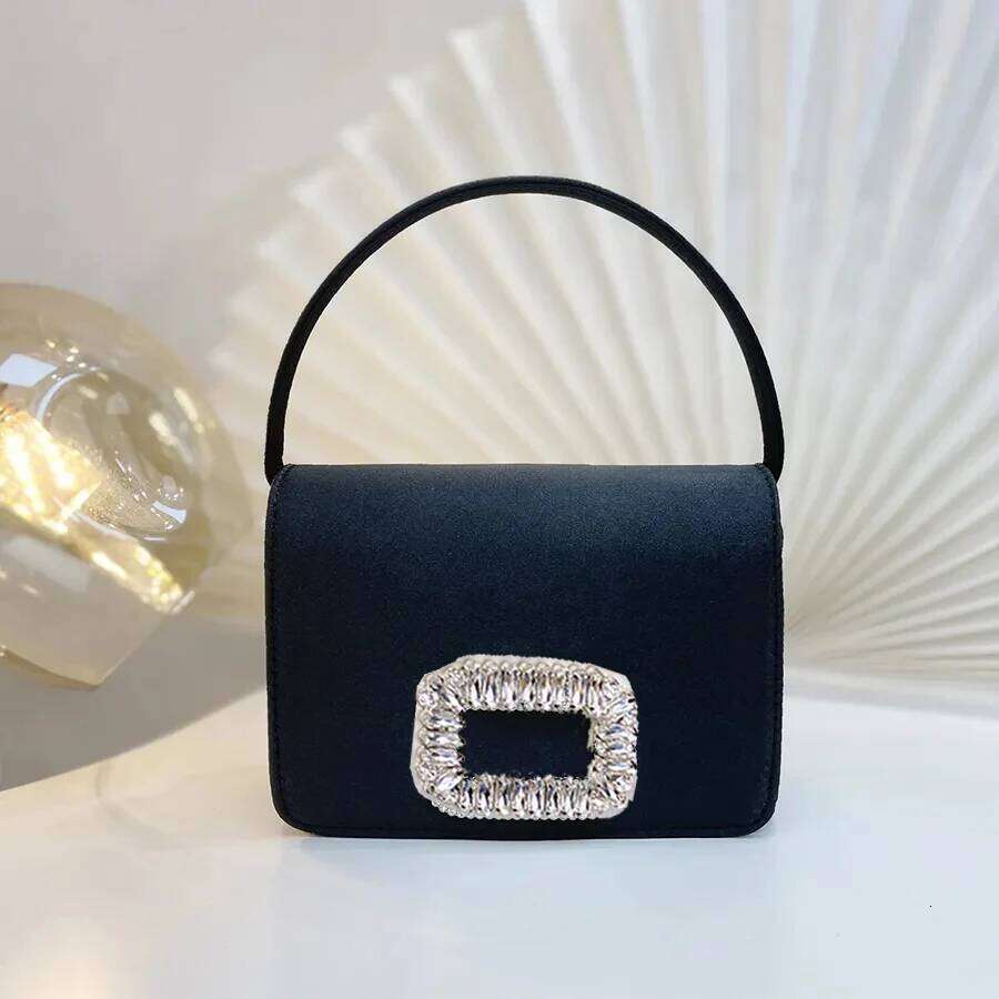 Dia Button Women's Evening Party Clutch Purses Satin Rhinestone Small Square Chains Shoulder Bag Bolsa