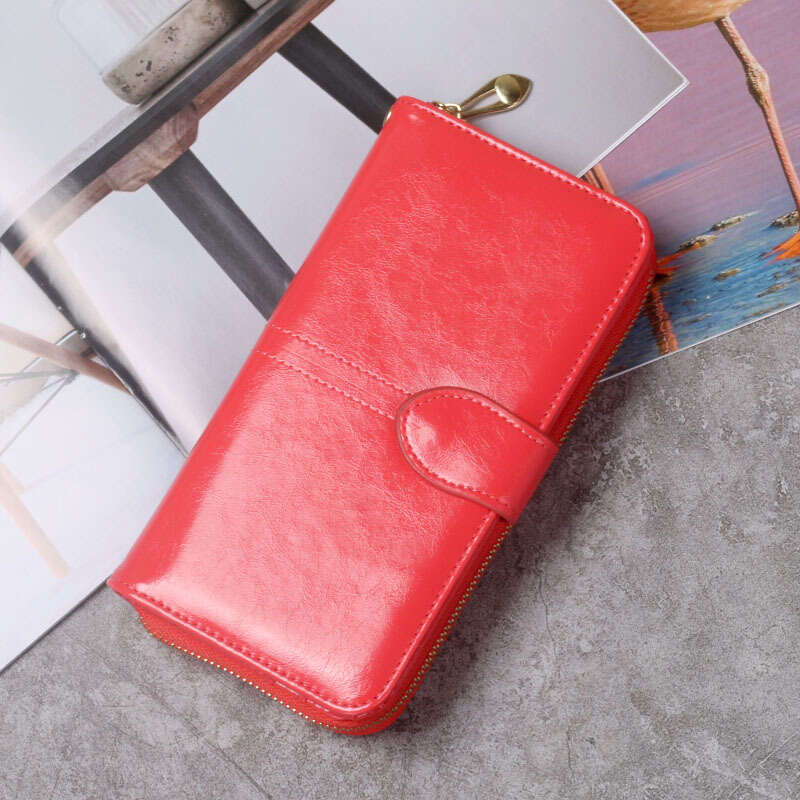 2020 Hot Selling Wax Wallet Oil Leather Phone Bag Long Zipper Coin Purse Women's Card Holder Large Cash