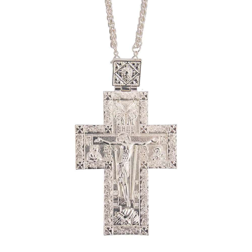 ZD057 Luxury Orthodox Greek Design Alloy Carved Pectoral Cross Necklace for Priests Gift with Gold Silver Plating