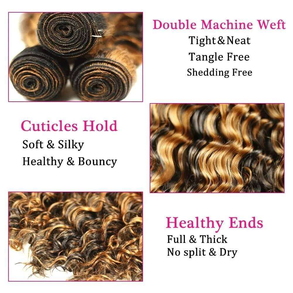 Wave Human Hair Highlight Ombre Honey Blonde 3 4 10A 14A Virgin Double Weft Water Curly Bundles