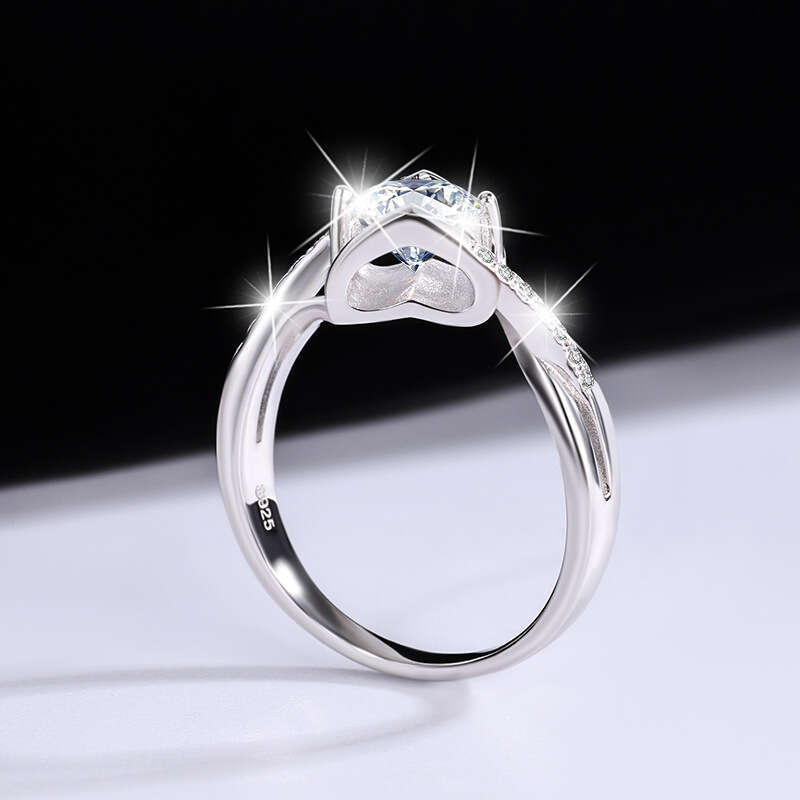 DHCollections Pure Sier Women's Ring Twist Arm Micro Pave Angel Kiss Proposal Moissanite