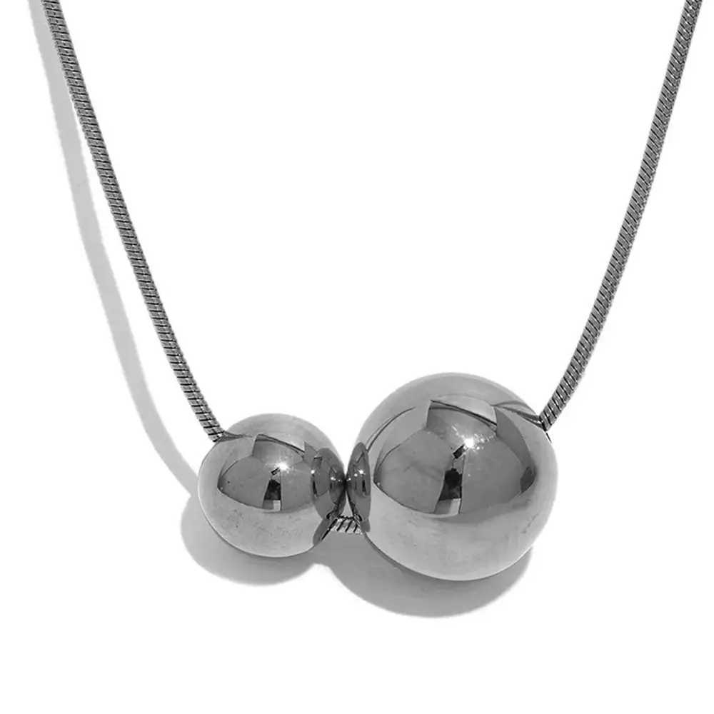 Minimalist Stainless Steel Round Ball Beads Pendant Necklace Waterproof Metal Gold Color Trendy Sweater Chain Necklace for Women XJ250604