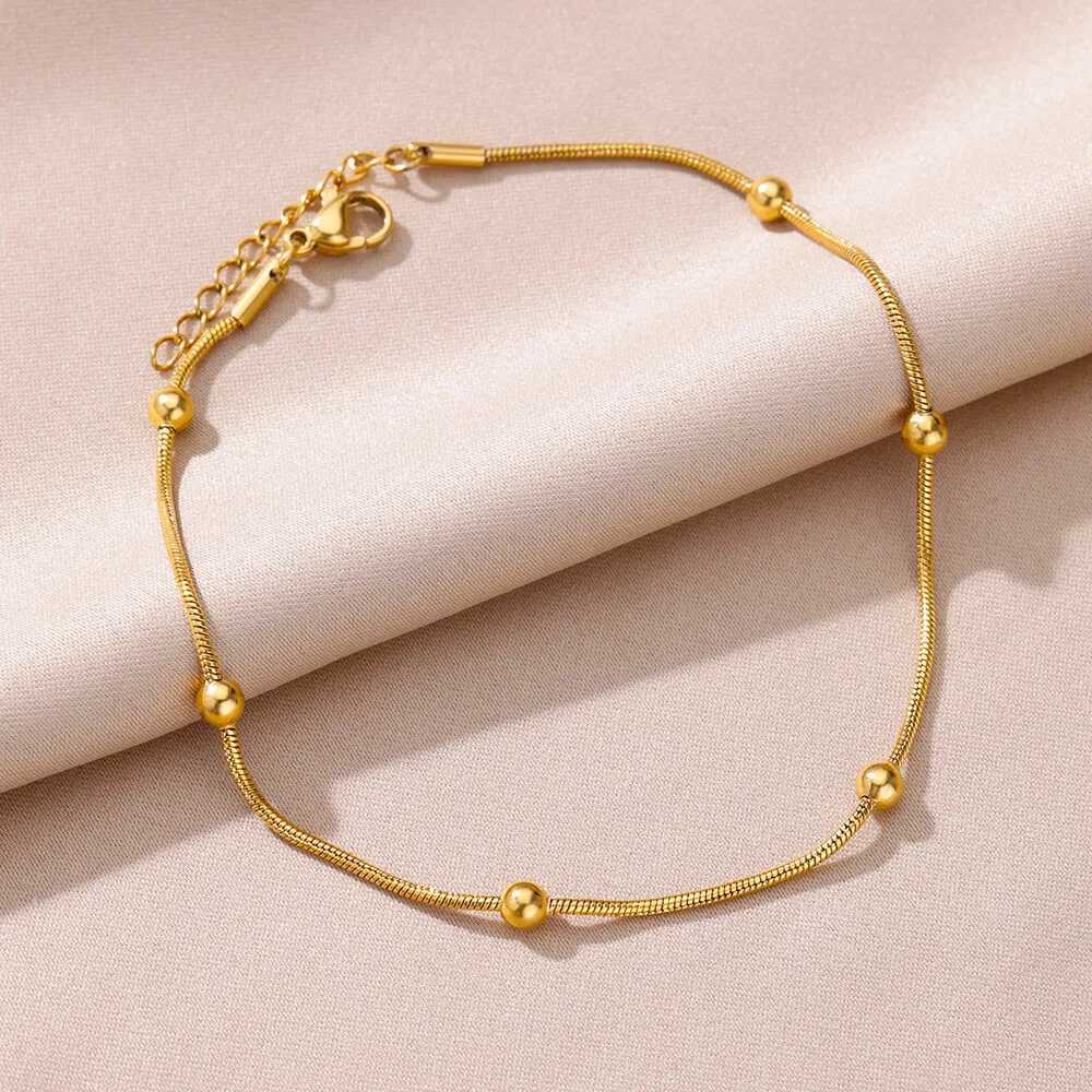 Beads Anklets for Women Gold Color Stainless Steel Chain Ankle Bracelet Trendy Summer Beach Jewelry Accessories Gifts W250604
