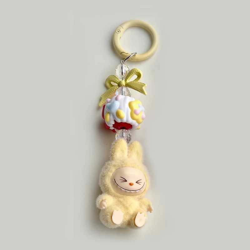 Flocking Labubu Doll Keyring Cell Phone Charm Mini Labubu Keychain The Monsters Box Backpack Pendant Decoration Child Kids Gift M250604