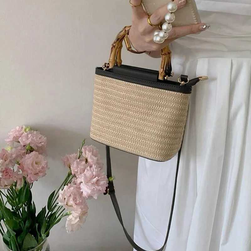 Summer New Niche Crossbody Bag Handwoven Small Bucket Handbag Womens Quality Straw Tote BagXJ250604