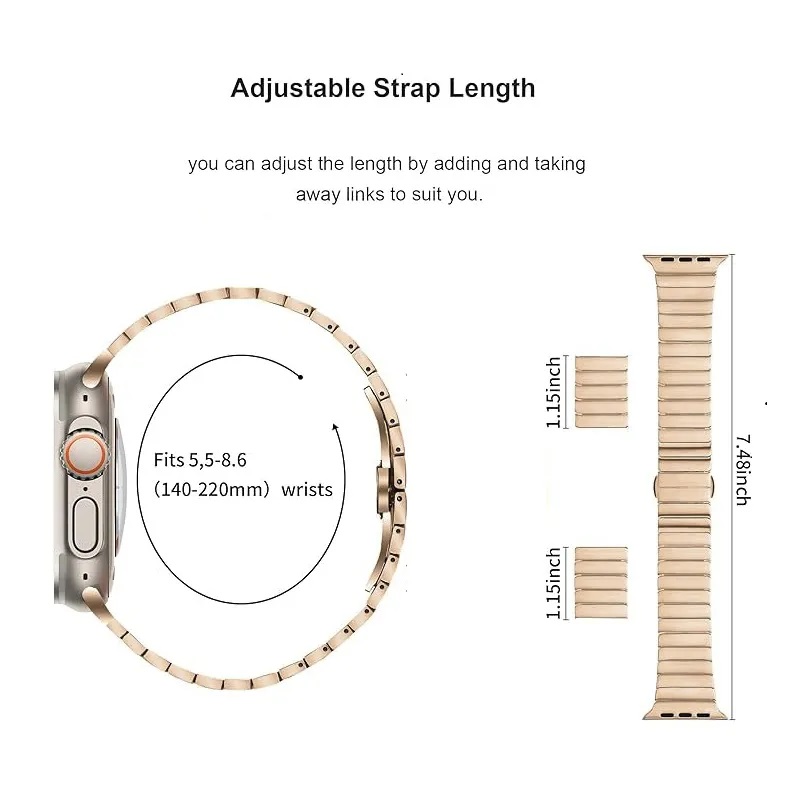 Stainless Steel Link Bracelet Compatible with Apple Watch Ultra 2 Band 49mm 46mm 45mm Armband Metal Strap for iWatch Series 10 8 7 6 5 4 SE 41 38mm fr