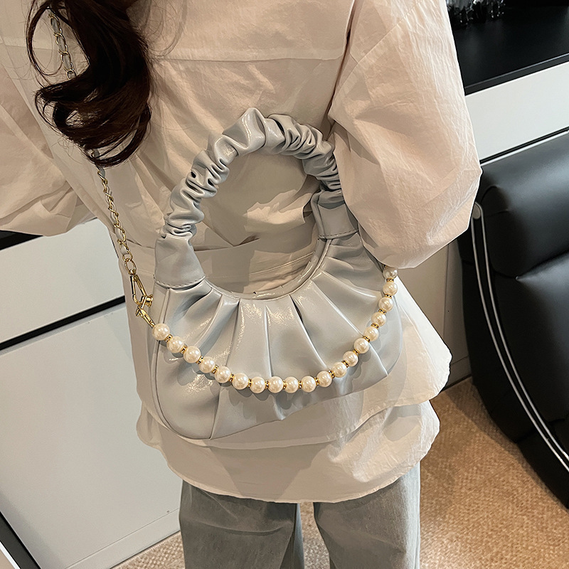 designer 2025 New Pleated Beaded Popular Light Luxury Niche Handbag for Women High-end Chain Versatile Shoulder Crossbody Bag