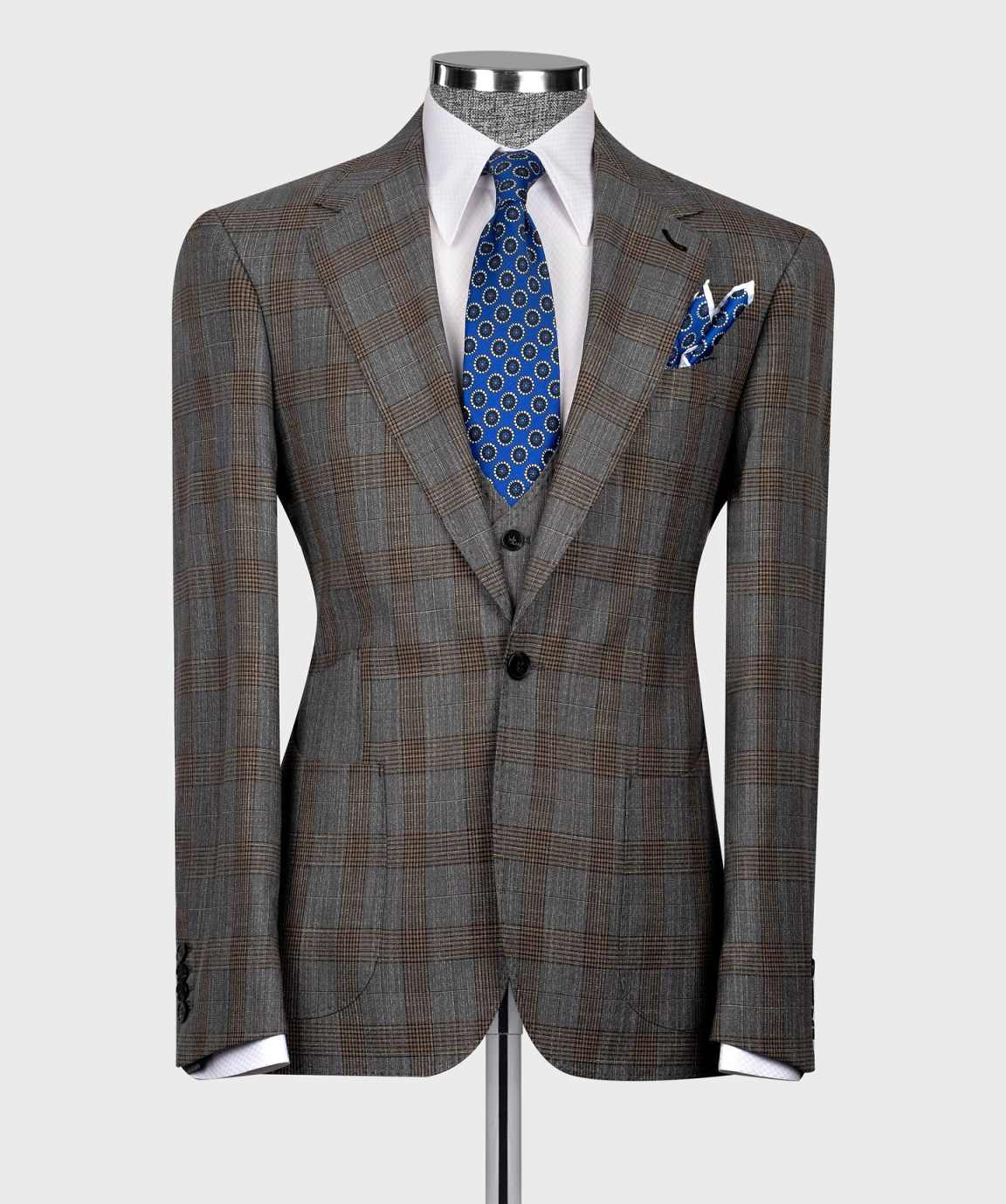 Trim Fit Check Wedding Tuxedos 2 Piece Set Jacket Vest Men Suit Classic One Button Customized Groom Wear Party Formal Suits