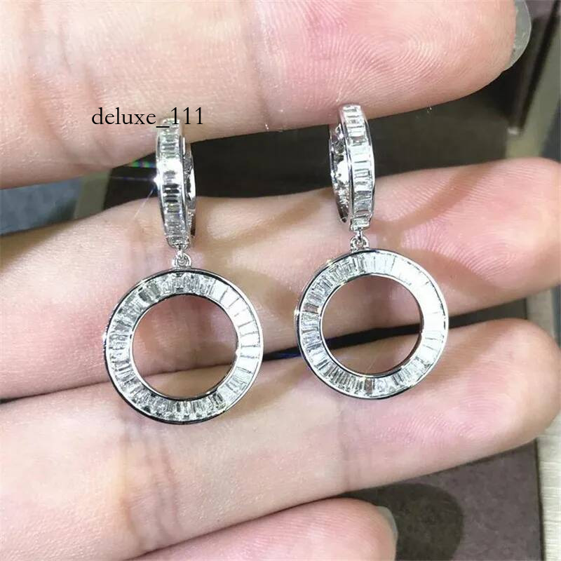 Fine Vintage Fashion Jewelry Sterling Sier Princess Cut White Topaz CZ Dia Circle Women Wedding Bridal Clip Dangle Earring