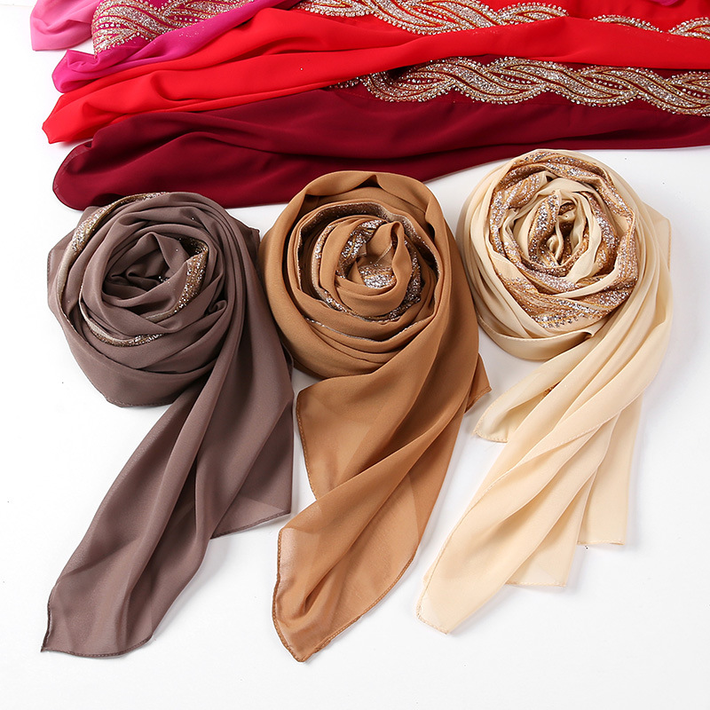 K926 Malaysia Indonesia new headscarf pearl chiffon gold long scarf female scarf veil scarf wholesale