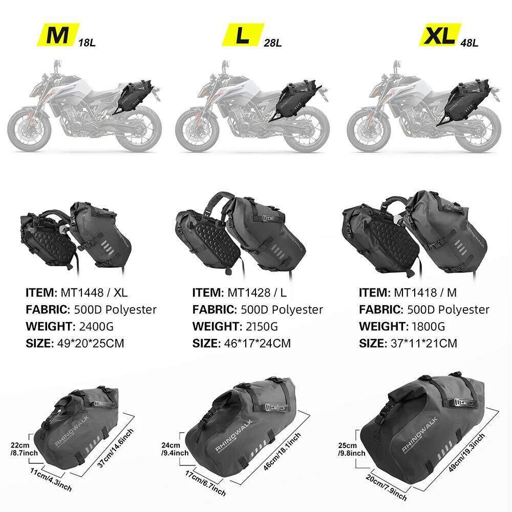 OLOEY Rhinowalk 100%Waterproof 18L/28L/48L Large Capacity 2 Pcs Universal Fit Motorcycle Pannier Bag Saddle Side Bags