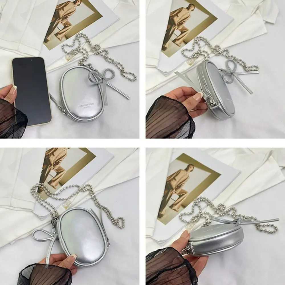 Outdoor Korean Style Beads Chain Crossbody Bag Bowknot Cute Bow Shoulder Bag Pu Leather Small Wallet Coin Purse for Girls XJ250604