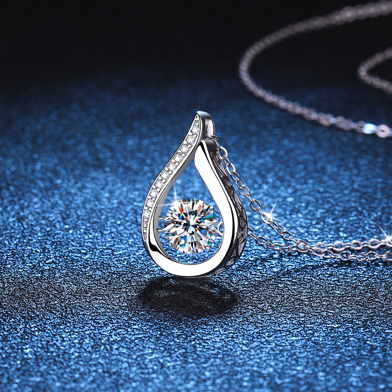 S925 Sterling Silver Moissanite Pendant Necklace 1ct Drop Design, Elegant Korean Style Jewelry for Women, Direct Wholesale