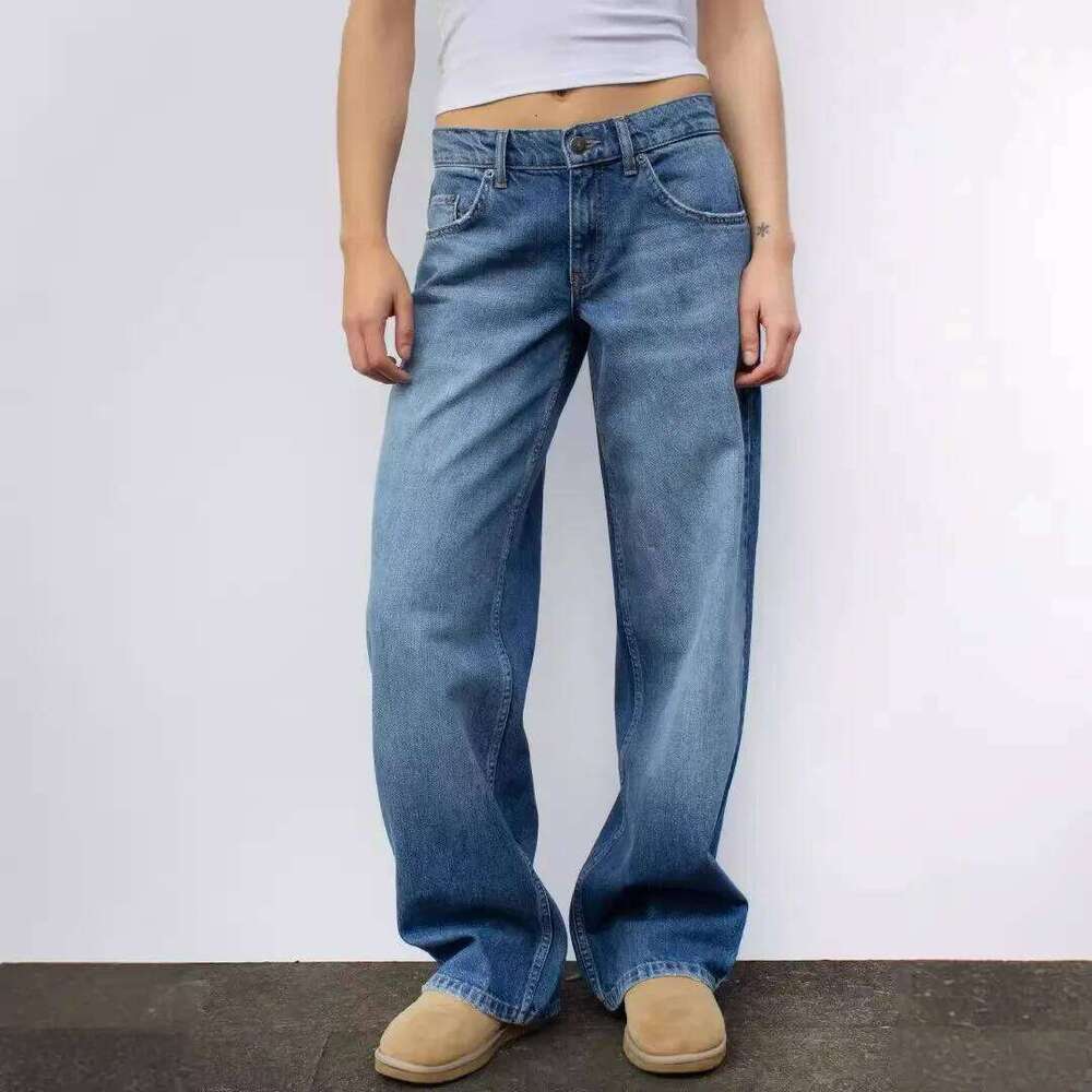 Vintage Distressed Straight-Leg High-Waisted Washing Jeans Loose-Fit Draped Versatile European And American Style Denim Pants