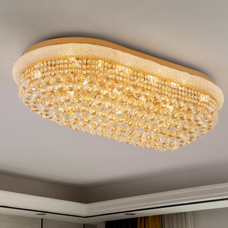 Oval Crystal Ceiling Lights Fixture LED Modern Gold Chandeliers Surface Mounted Lamps European Shining Ellipse Home Indoor Dining Room Lighting Decoration