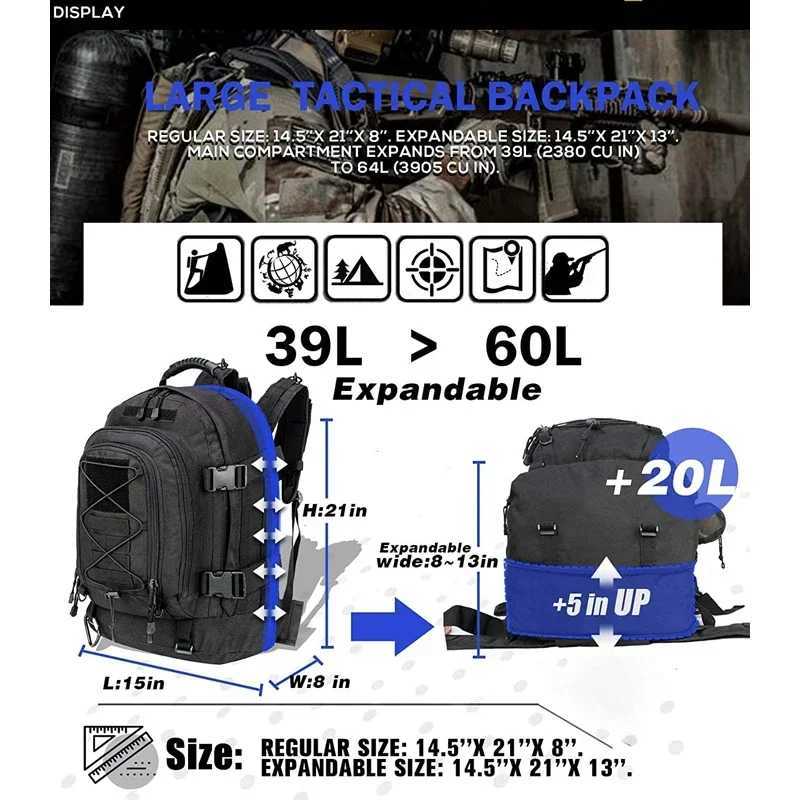 Extra Large 60L Tactical Backpack for Men Women Outdoor Water Resistant Hiking Backpacks Travel Backpack Laptop Backpacks W250603