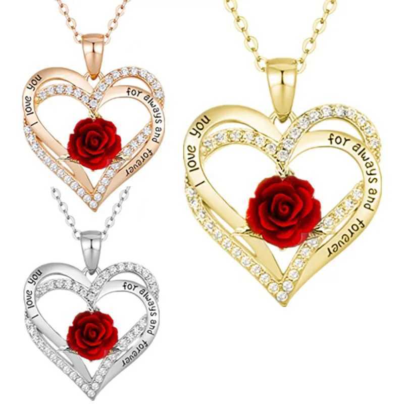 Fashion Income Rose Flower Pendant Necklace Anniversary Party Accessories Birthday Mothers Day Jewelry Gifts Mom Ladies Girls XJ250604