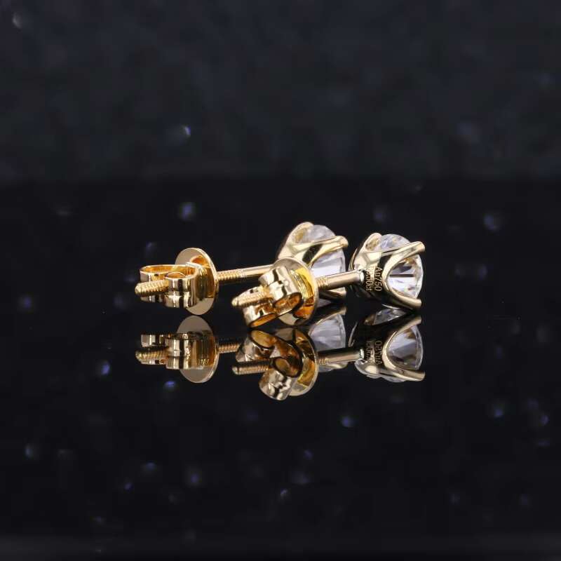 Simple Design 5mm Moissanite or Lab Diamond 18k Yellow Gold Stud Earrings