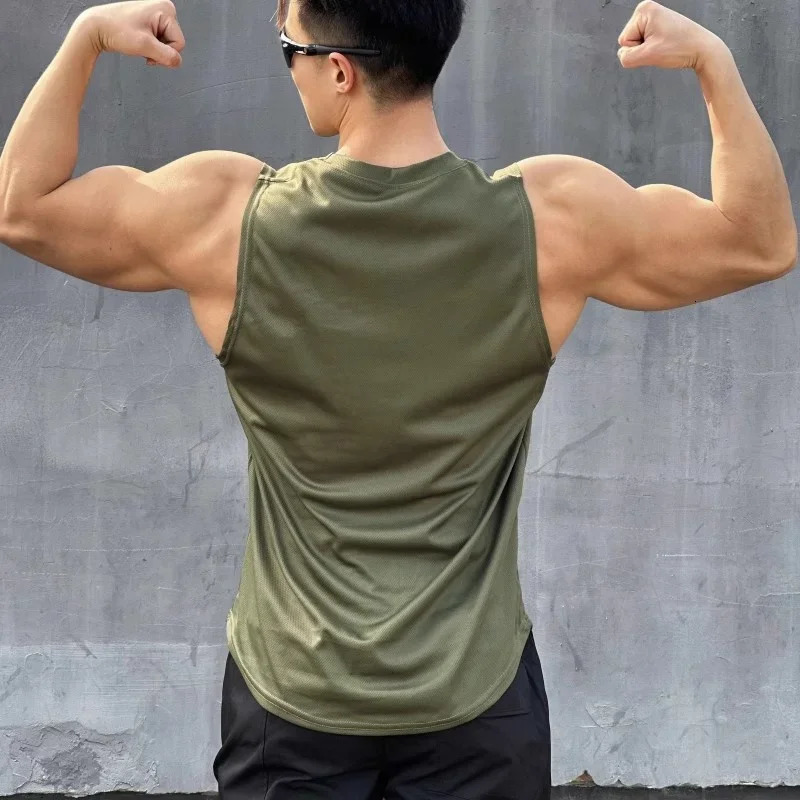 summer Sleeveless vest outdoor sport tank top running fitness undershirt quick drying round neck gym T-shirt men Breathable tops 250604