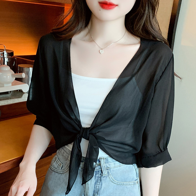 K920 Small shawl coat for women cross-border 2024 new small waistcoat versatile chiffon sun protection clothing ultra-thin short outer wear cardigan