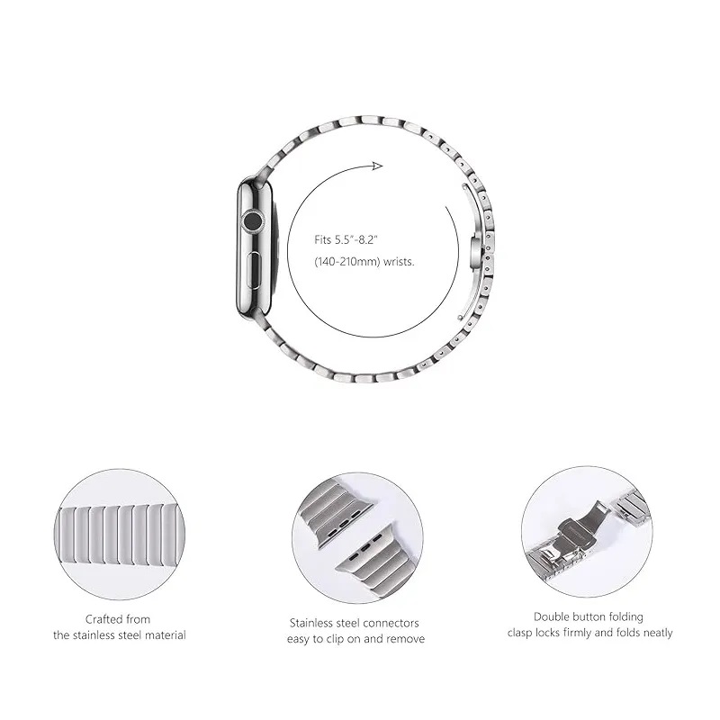 Stainless Steel Link Bracelet Compatible with Apple Watch Ultra 2 Band 49mm 46mm 45mm Armband Metal Strap for iWatch Series 10 8 7 6 5 4 SE 41 38mm fr