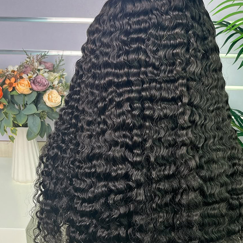 natural black 5x5 hd lace front myanmar deep wave wig precut hairline thicker curls