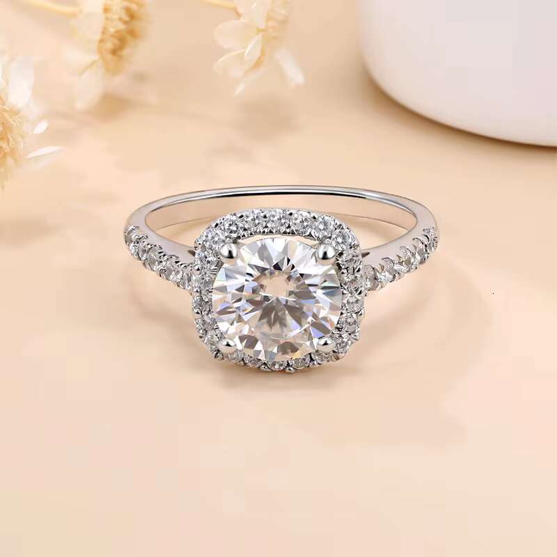 Custom Cushion Cut halo Moissanite Bridal Engagement Rings for Women VVS 0.5 1ct Round Diamond White Gold S925 Silver Jewelry