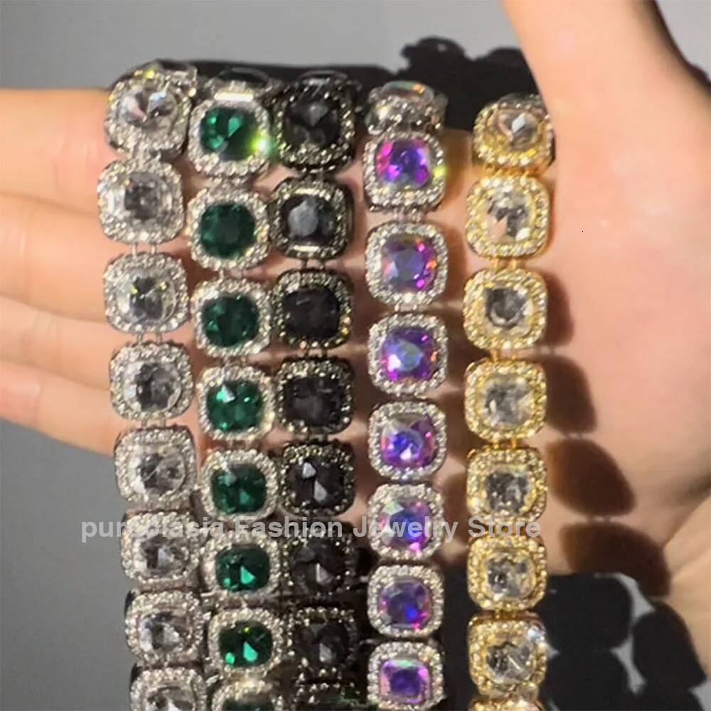 NEW Green Necklace for Men Women 12mm Tennis Chain Cuban Link Hip Hop Square Bling AAA Rhinestones Glass Jewelry