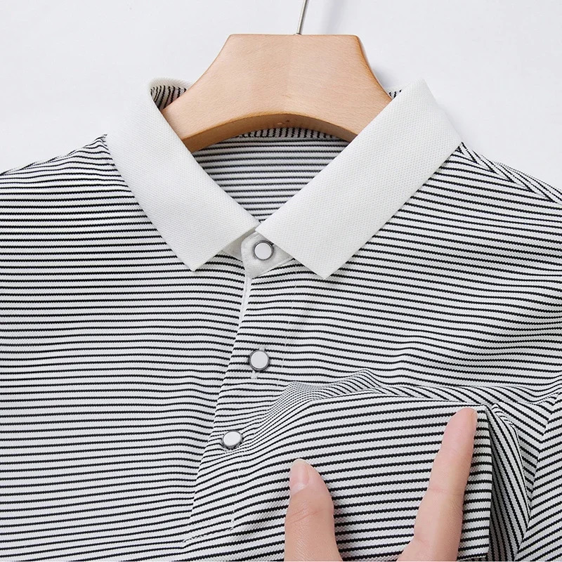 2024 Mens Striped Cotton Business Casual Short Sleeved POLO Shirt Fashion Comfortable and Breathable Top 250604Z