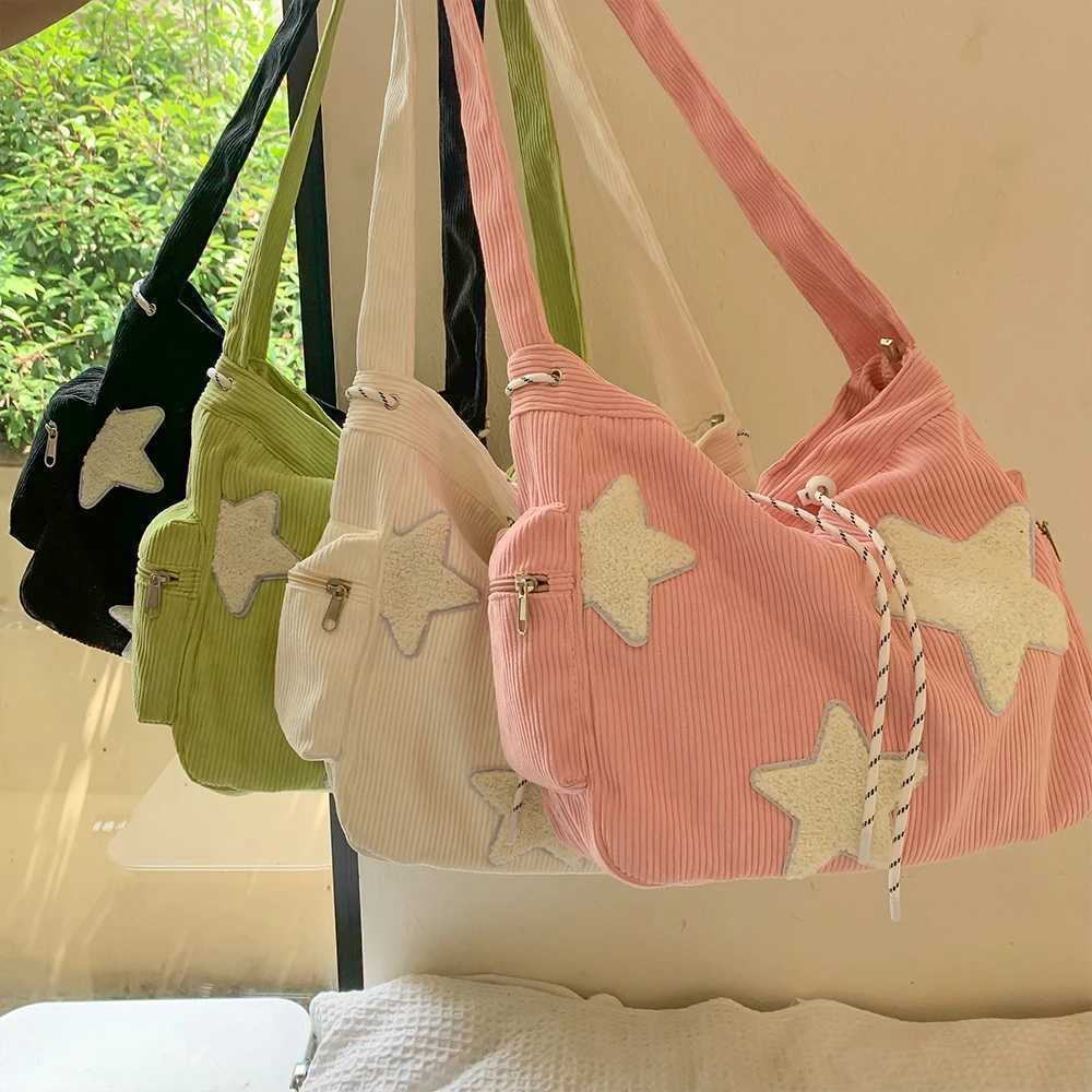 Large Capacity Corduroy Bag Womens Single Shoulder Casual Five Pointed Star Crossbody Bag Versatile Tote Bag XJ250604