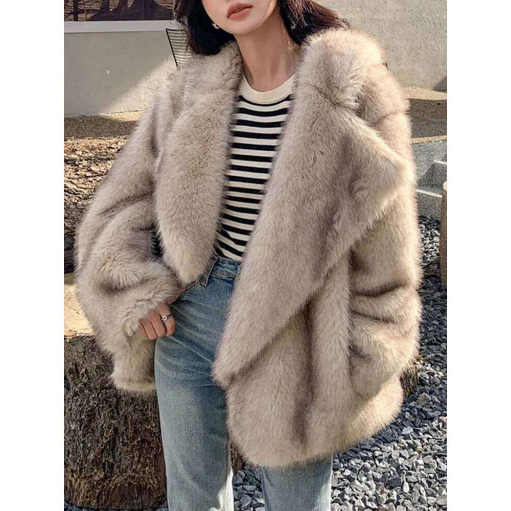 Aoaiiys Autumn Winter Jacket Women Faux Fur Coats Elegant Turn-Down Collar Solid Soft Shaggy Coat Female Thicken Warm Outerwear
