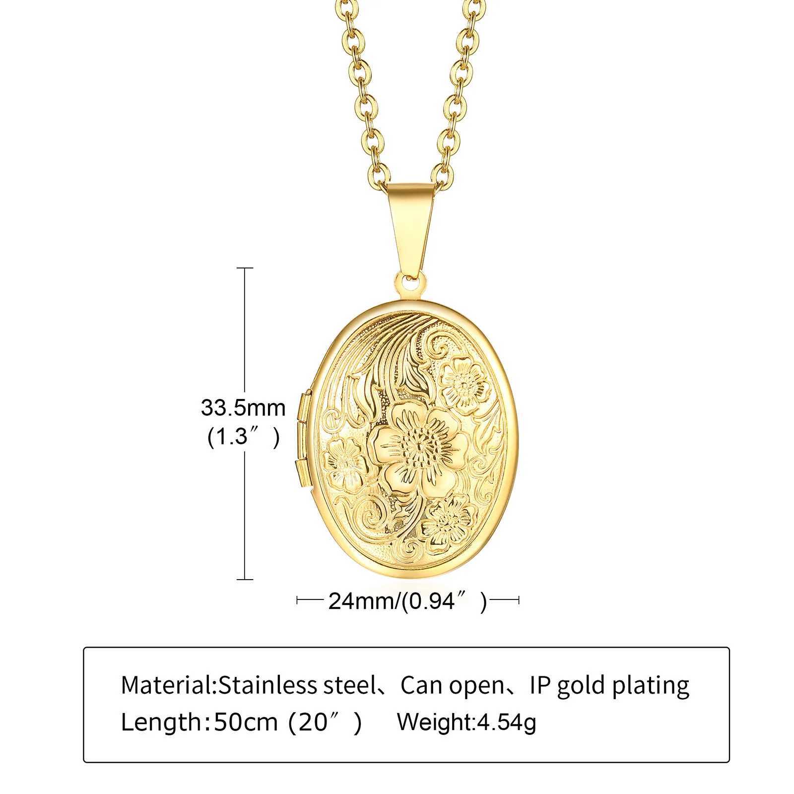Delicate Floral Oval Heart Locket Pendant Necklaces for Women Stainless Steel Photo Frame Promise Love Keepsake Gift XJ250604