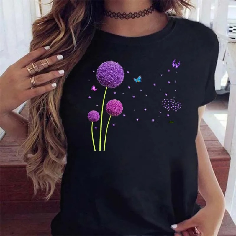 Women Print Clothes Dandelion Watercolor Dragonfly Love Female Designer Tops Tee Tshirt Fashion Print Cartoon Ladies Graphic T-Shirt
