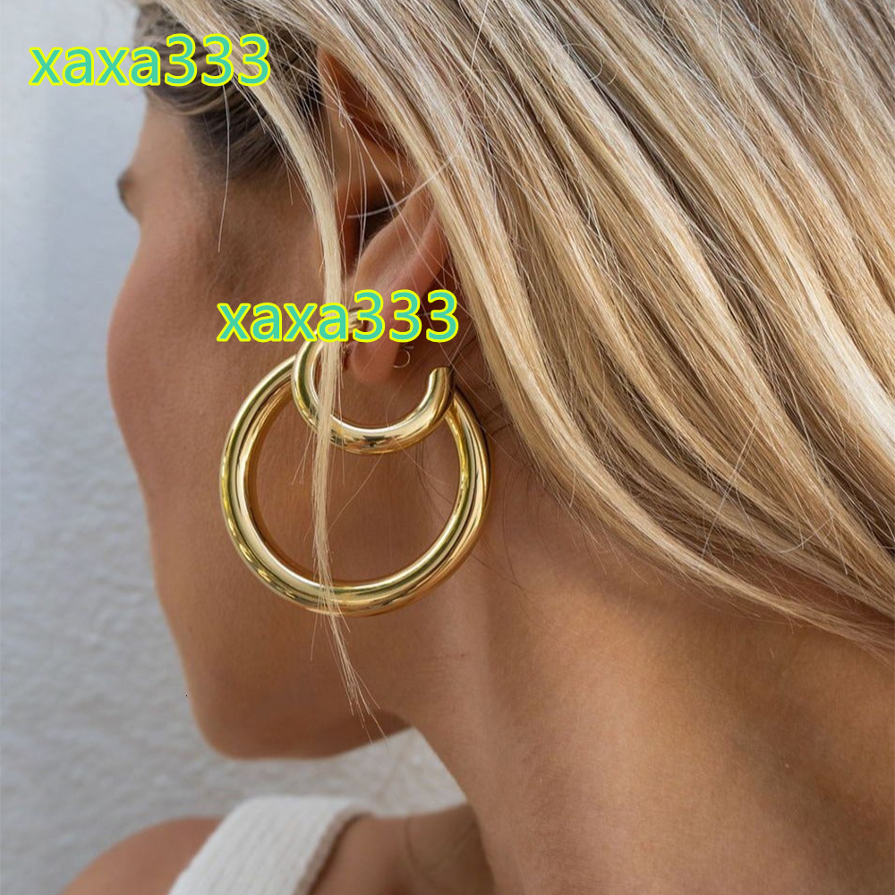 E-Manco Stainless Steel 18K Gold Plated Round Geometric Big Hoop Earring Trendy C Type Ear Needle Earrings Jewelry
