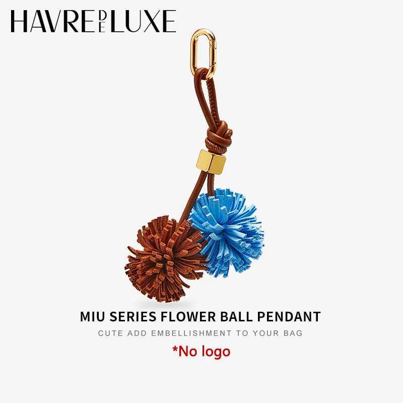 New Arrival Flower ball leather pendant cowhide rope bag charm Keychain car pendant for women bag accessories U250604