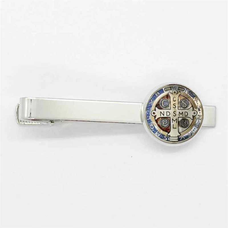 Saint Benedict Medal Tie Clip Catholic San Benito High Quality Clip Round Handmade Jewelry Glass Gem Clips Gift W250604