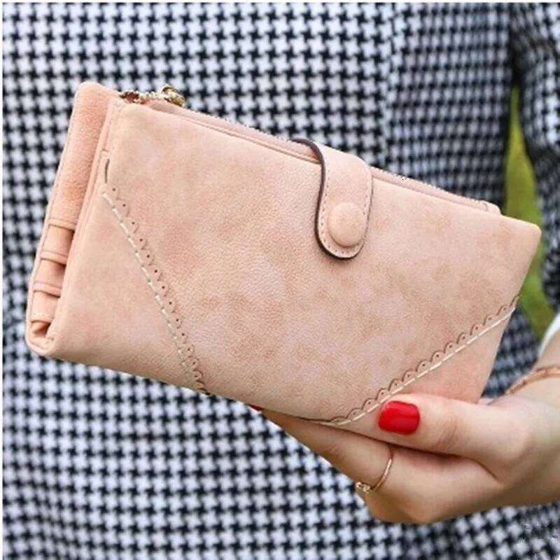 Long purse Women's high quality PU leather multi-card folding clutch bag Large capacity women's European and American vintage bu