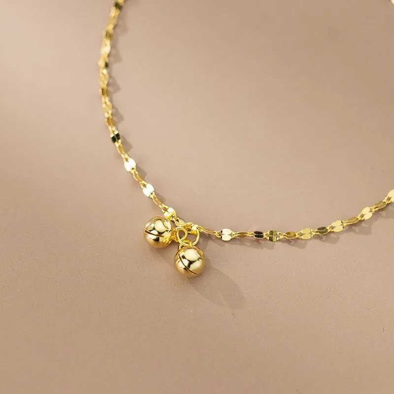 WOOZU Real 925 Sterling Silver Punk Glossy Golden Ball Chain Anklet For Women Personality French Foot Summer Beach Jewelry Gift W250604