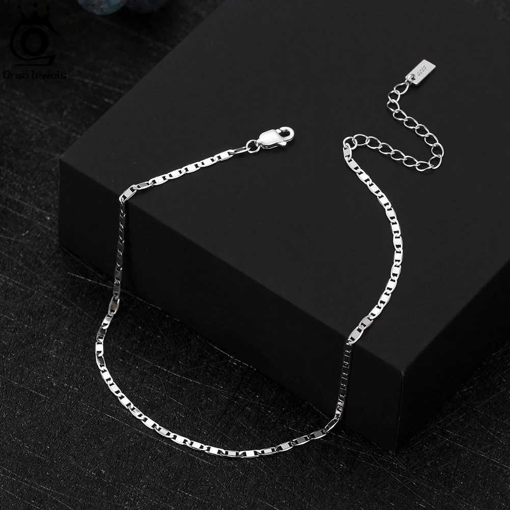 ORSA JEWELS Real 925 Sterling Silver 2mm Flat Mariner Chain Anklets Minimalist Fine Jewelry Summer Beach Accessories Gift SA29 W250604