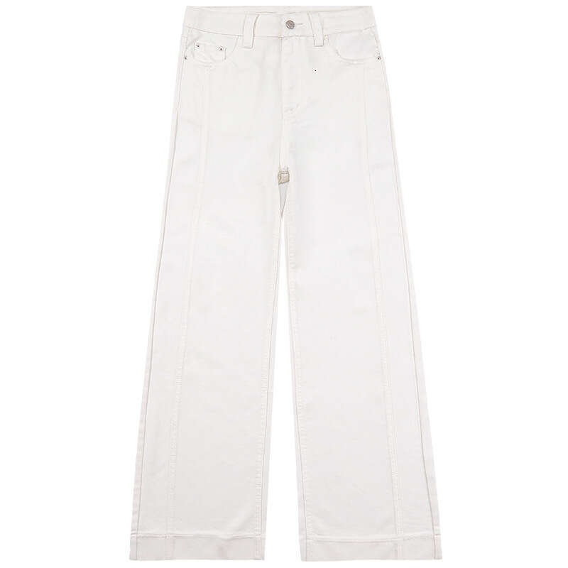 White Tencel Wide-Leg Jeans For Women Spring Summer New High-Waist Slimming Three-Proof Draped Straight-Leg Floor-Length Pants B5