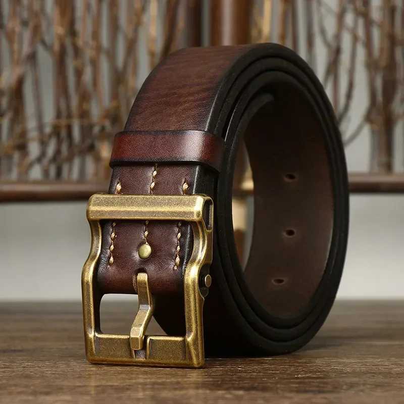 3.8CM Pure Cowhide High Quality Genuine Leather Belts for Men Strap Male Brass Buckle Fancy Vintage Jeans Cowboy Thicken Belts W250604