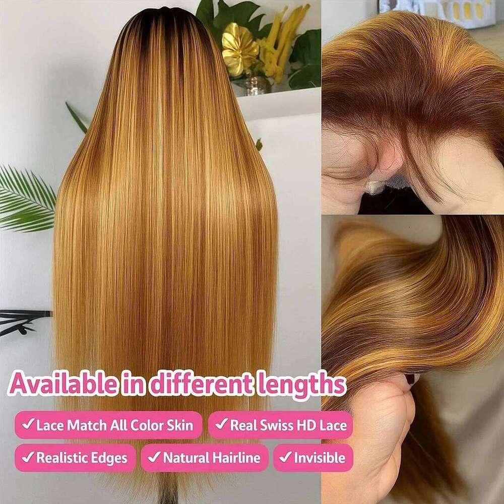 P4/27 Highlight Bone Straight 13x4 HD Lace Frontal Wigs Brazilian Ombre Honey Blonde Colored Human Hair Wig For Women