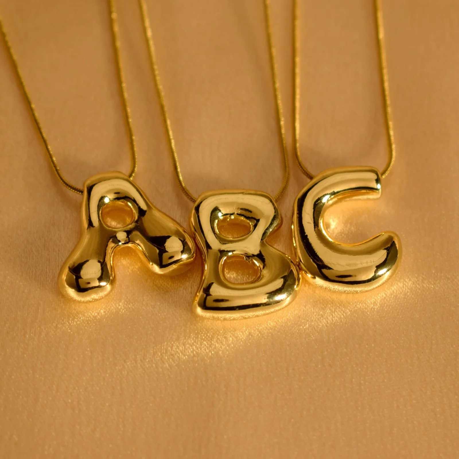 Golden Color Stainless Steel Initial Necklace for Women Girls Chunky Bubble Letter Pendant Necklaces Trendy Collar Jewelry Gift XJ250604