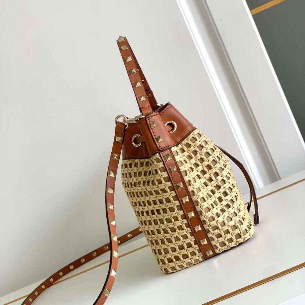 Woven Bag Leather Hollow Woven New Raffia Women S Beach Fashion Versatile Single Shoulder High End Handbag Bucket Crossbody Bag Soft Woven Tote