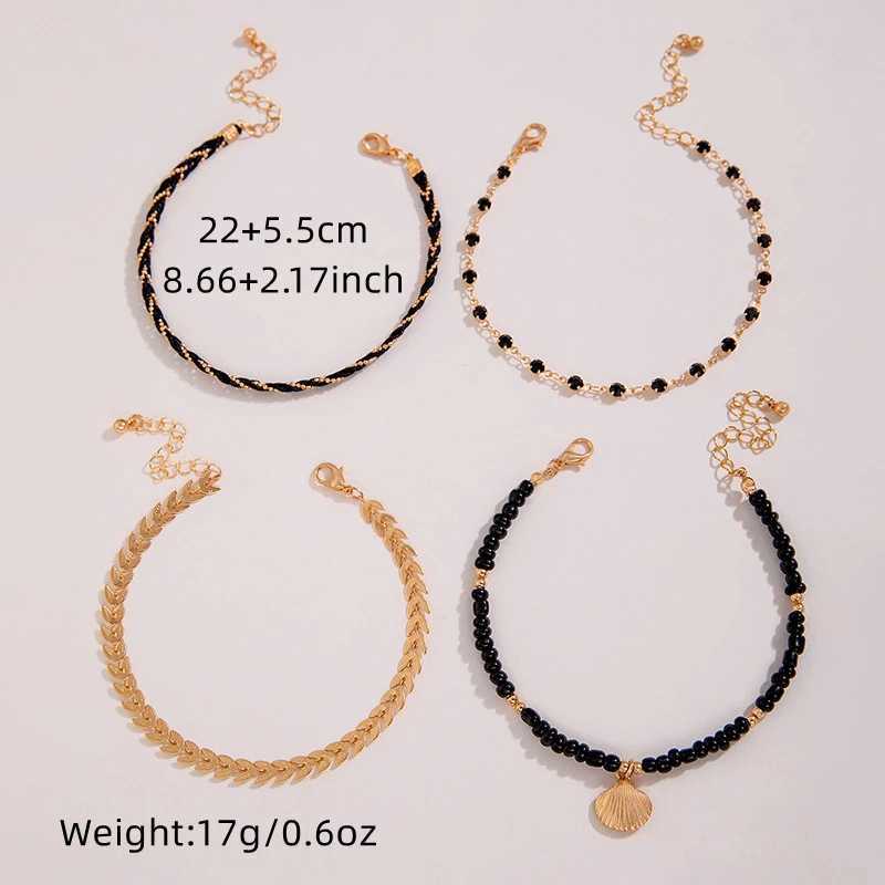 4pc/set Bohemian Rice Beads Starfish Shell Pendant Anklet for Women Trendy Summer Beach Multilayer Anklet Foot Sandals Jewelry W250604