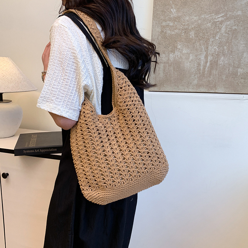 designer Cross-Border Woven Cotton Bag for Women, Large Capacity 2025 New Versatile Shoulder Underarm Bag, Beach Vacation Style Beach Bag