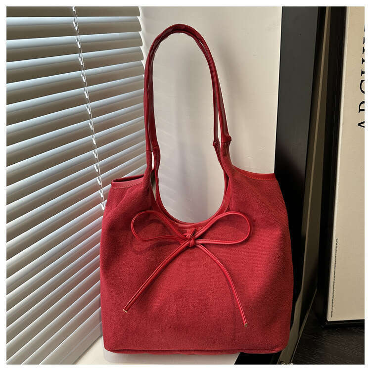 Large Capacity Casual Fashion Personality Bowknot Design Women's 2024 Suede New Commuter Underarm Shoulder Bag
