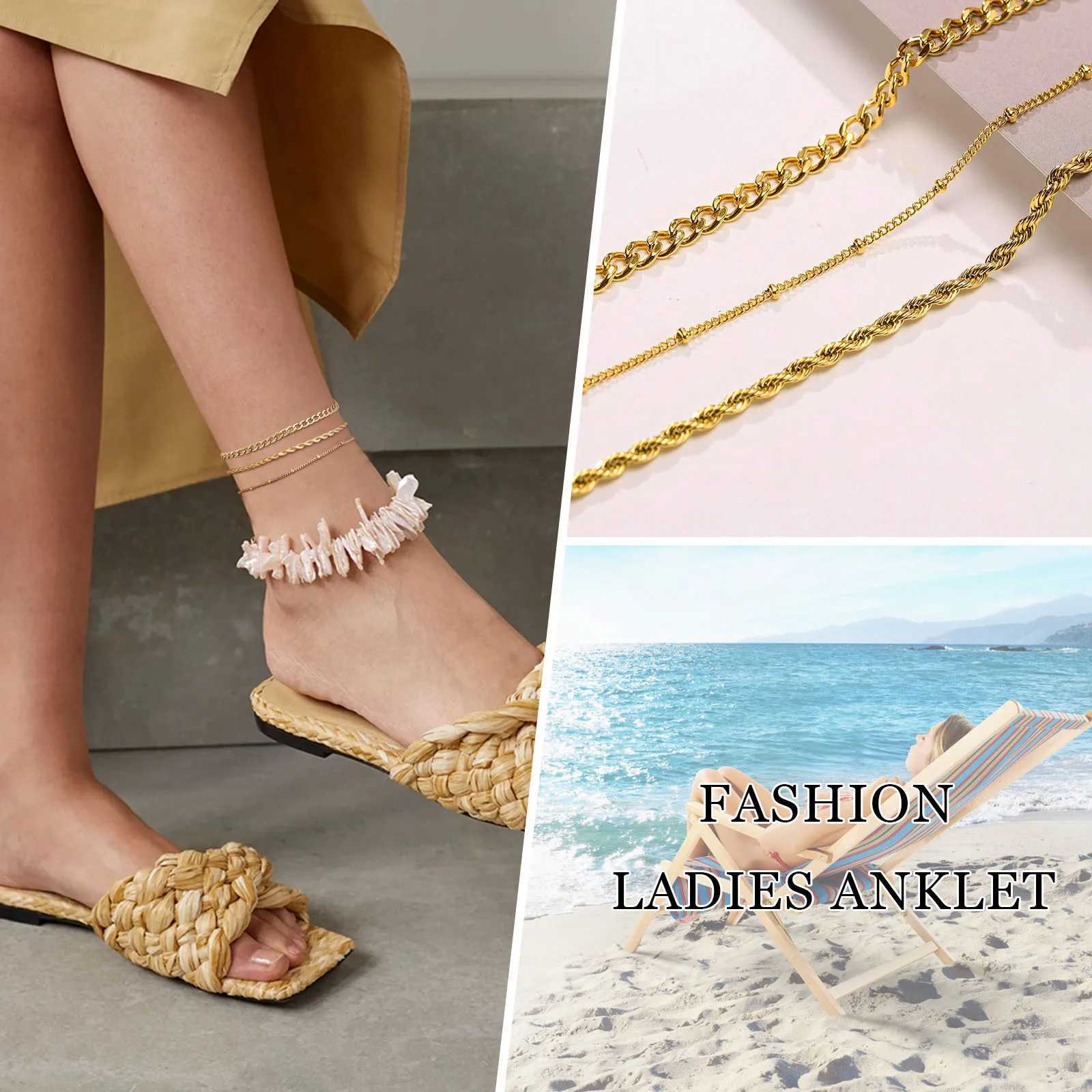 Vnox Charm Anklet For Women Girls Stainless Steel Heart Round Accessories Gold Color Chain Anklet Bracket Summer Beach Jewelry W250604