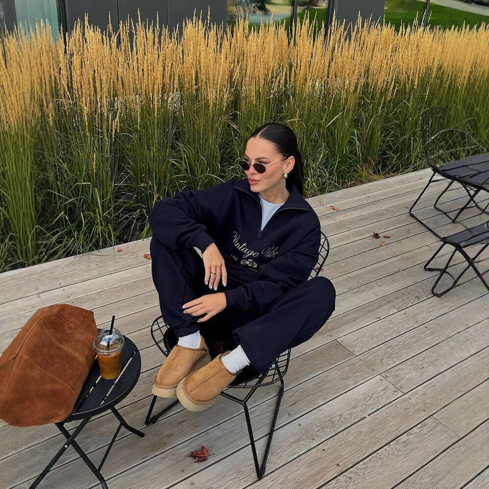 Hot Selling Half-Zip Lazy Style Early Autumn Sweatshirt For Women Trendy Loose Long Sleeve Top Coat Women's Clothing B5